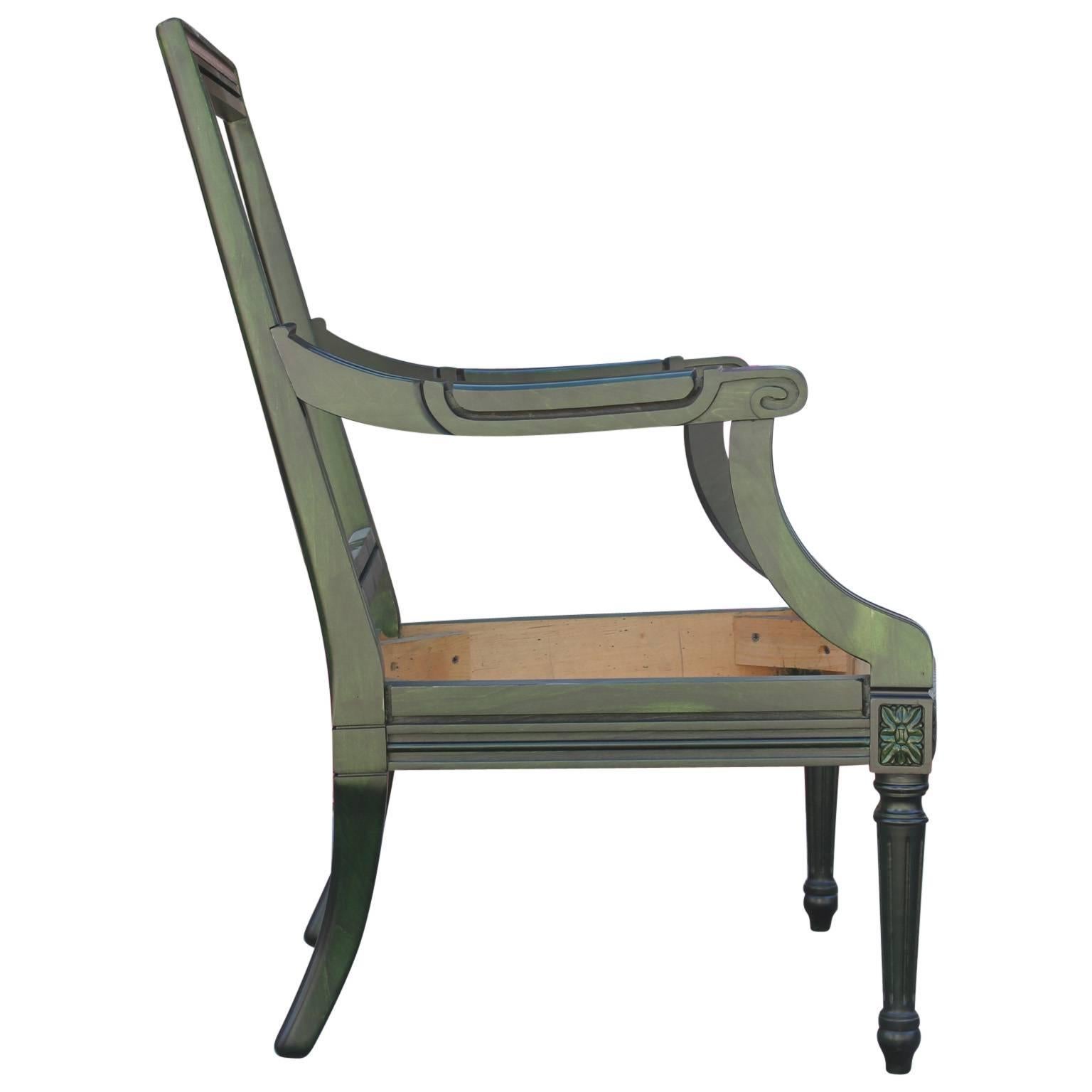 French Provincial French Aniline Dyed Emerald Green Lounge Chair, COM