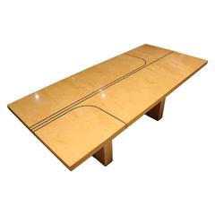 Large Modern Italian Burl Wood Dining Table with Brass Inlay and Detailing