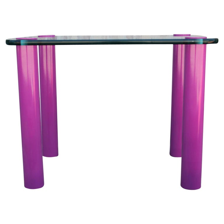 Modern Rectangular Glass Side Table With Purple Pink Lacquered