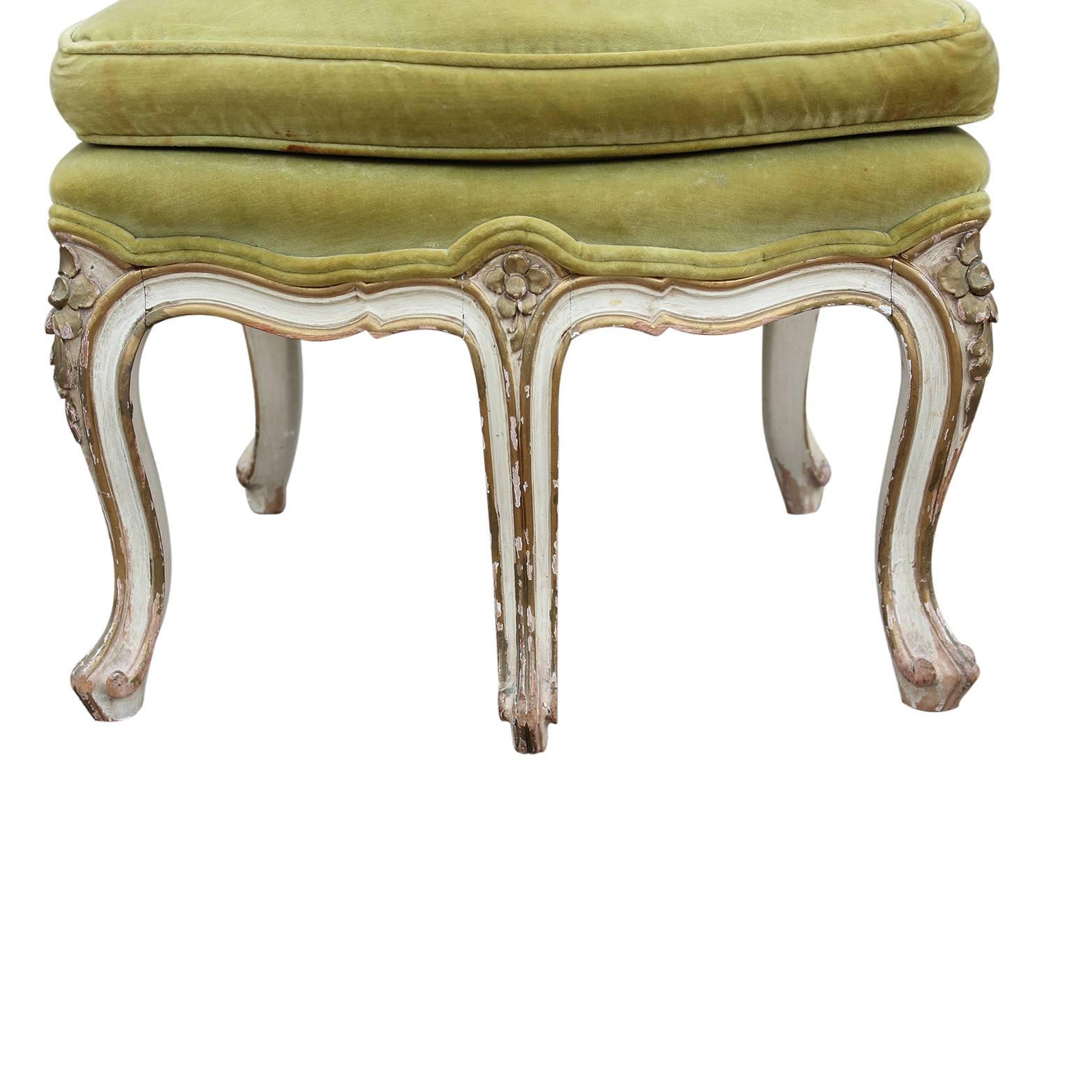 French Louis XIV Five Legged Cane Back Chair in Green Velvet 4