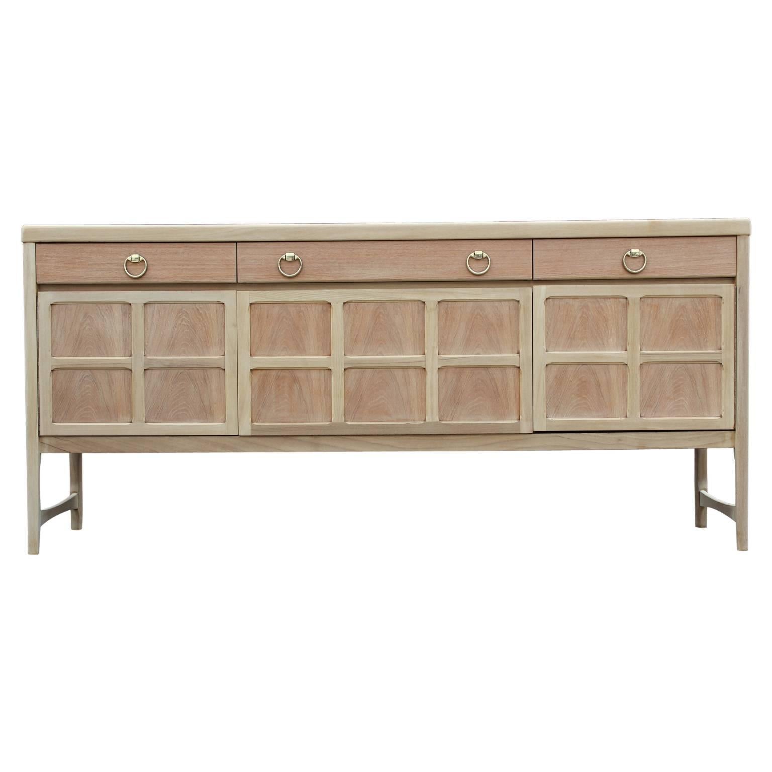 Modern Hollywood Regency Bleached Sideboard with Brass Ring Handles