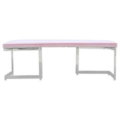 Modern Milo Baughman Style Chrome and Pink Velvet Asymmetrical Bench