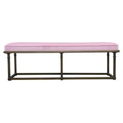 Modern Brass and Light Pink Velvet Mastercraft Bench