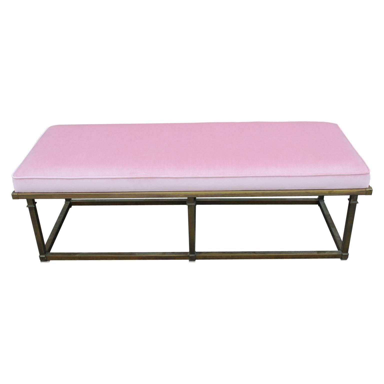 Recently reupholstered brass and light pink velvet Mastercraft bench. Sure to add sophistication to any home!