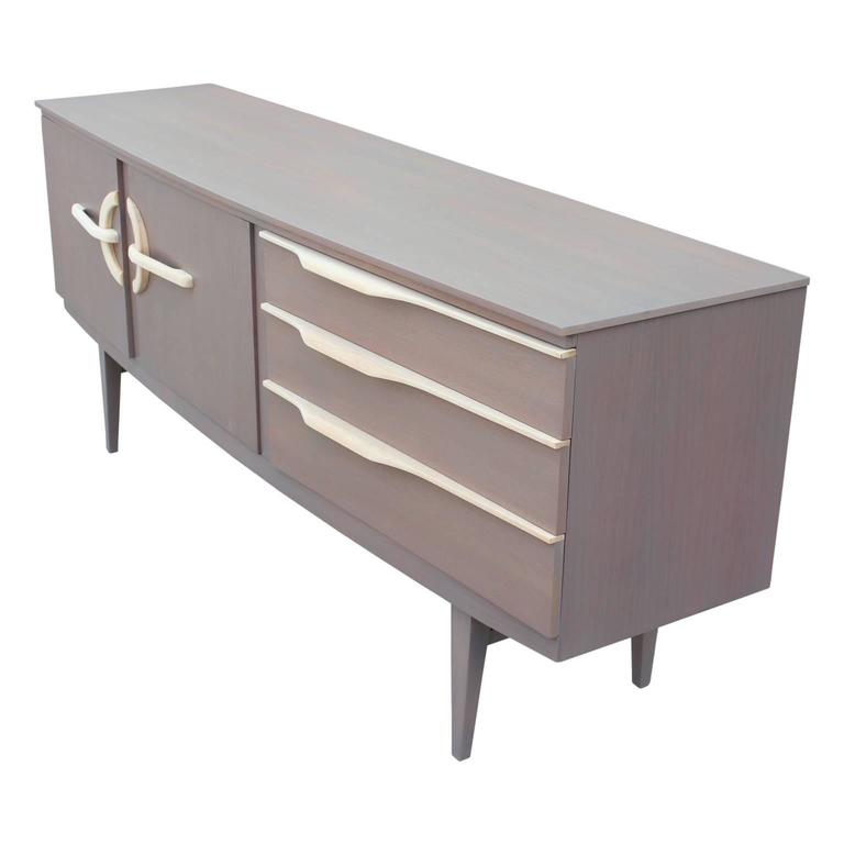Modern Light Grey Credenza with Bleached Wood Accents For Sale at 1stdibs
