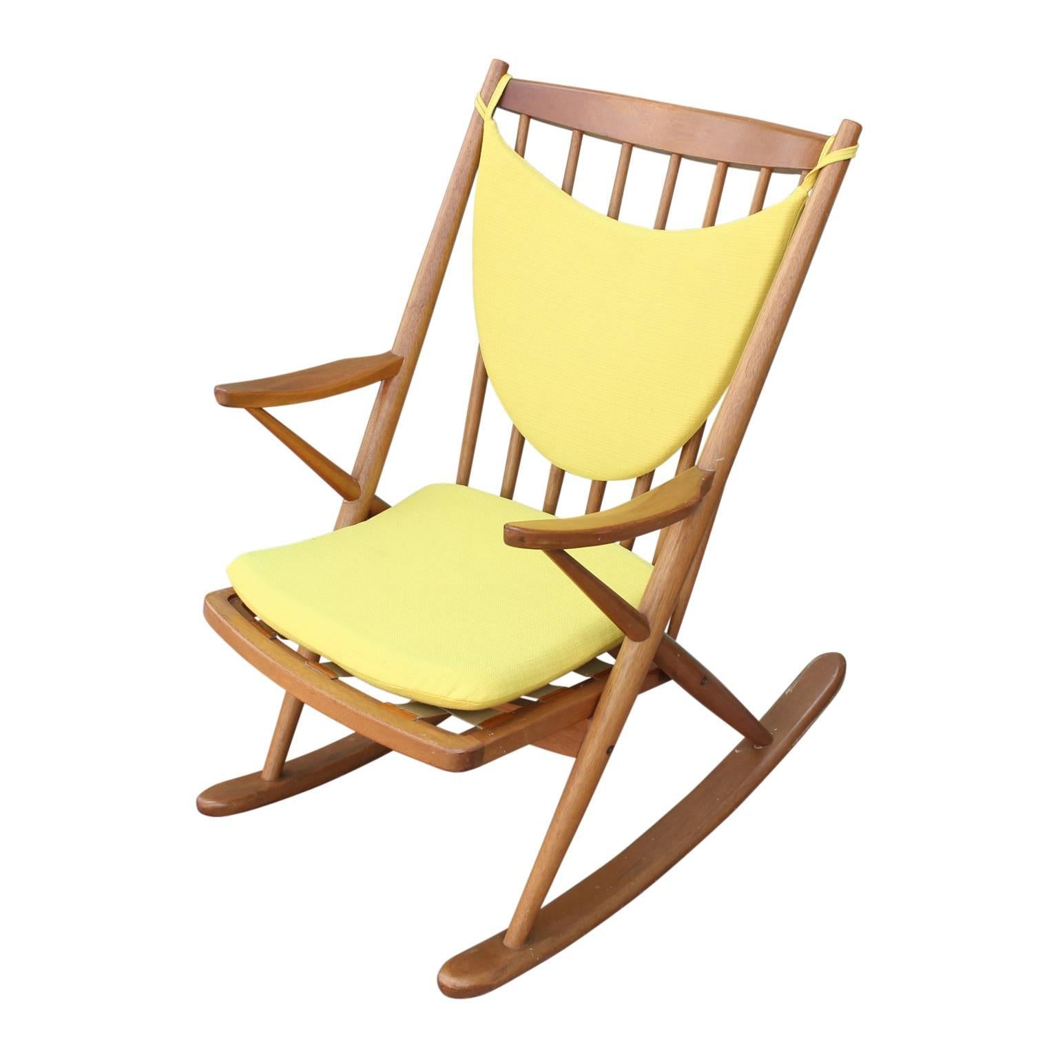 Modern Frank Reenskaug for Brahmin Mobler Danish Rocking Chair in Yellow In Excellent Condition In Houston, TX