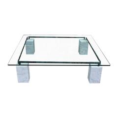 Modern Square Glass Cattelan Coffee Table with Carrara Marble Bases