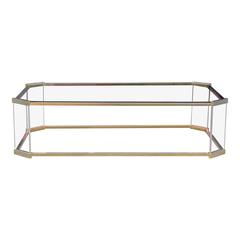 Modern Brass Glass and Lucite Rectangular Coffee Table