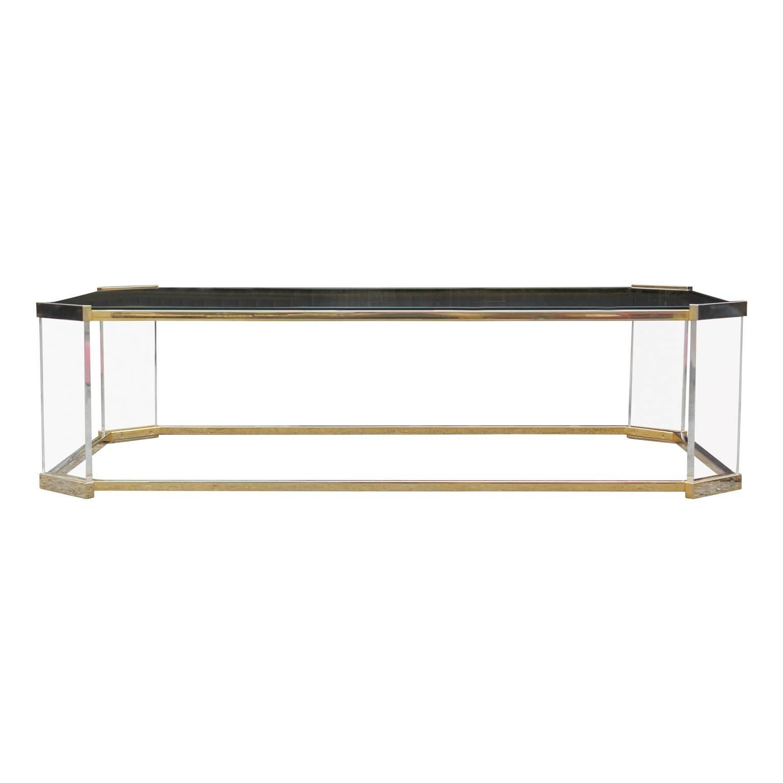 Modern Brass Glass and Lucite Rectangular Coffee Table In Good Condition In Houston, TX