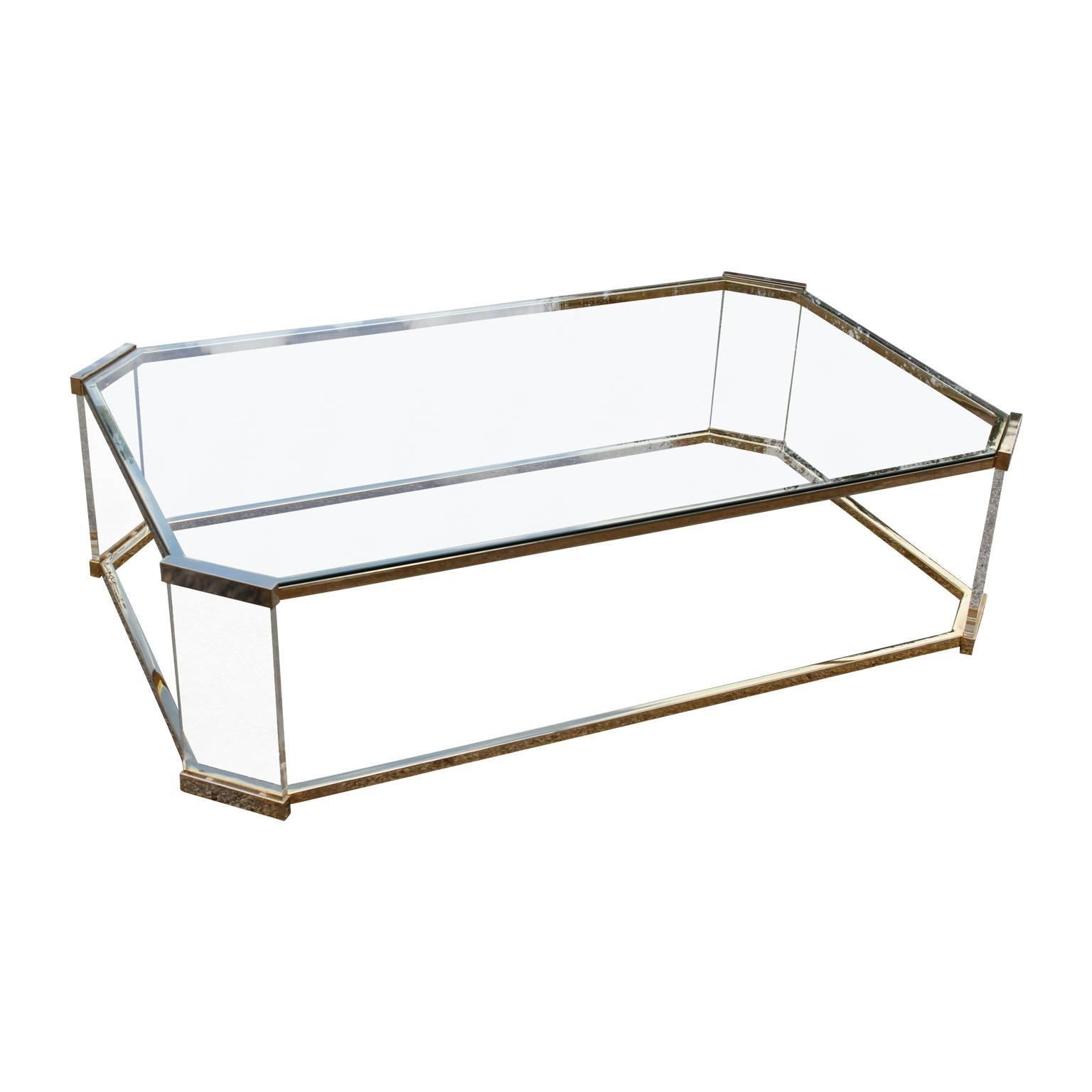 Modern Brass Glass and Lucite Rectangular Coffee Table 1