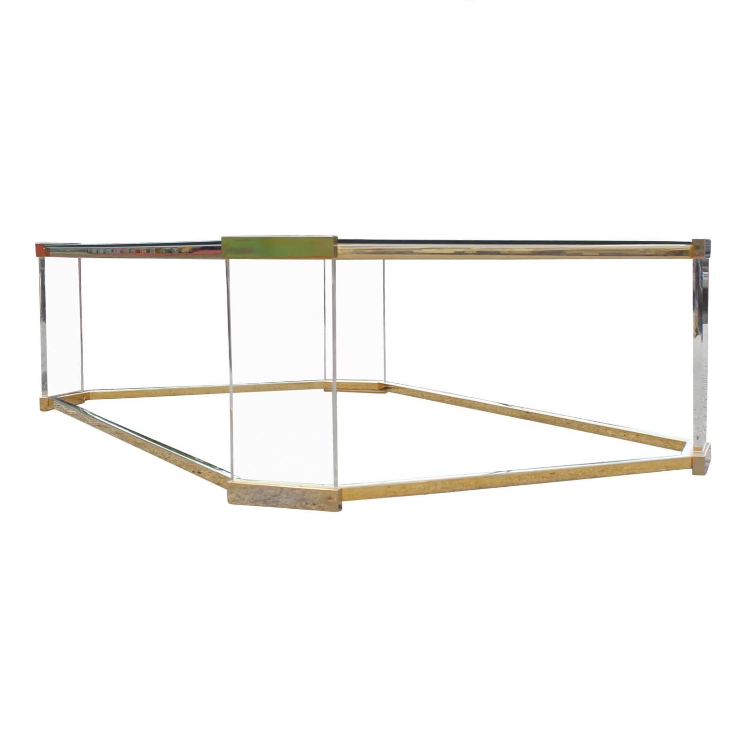 Modern Brass Glass and Lucite Rectangular Coffee Table 2