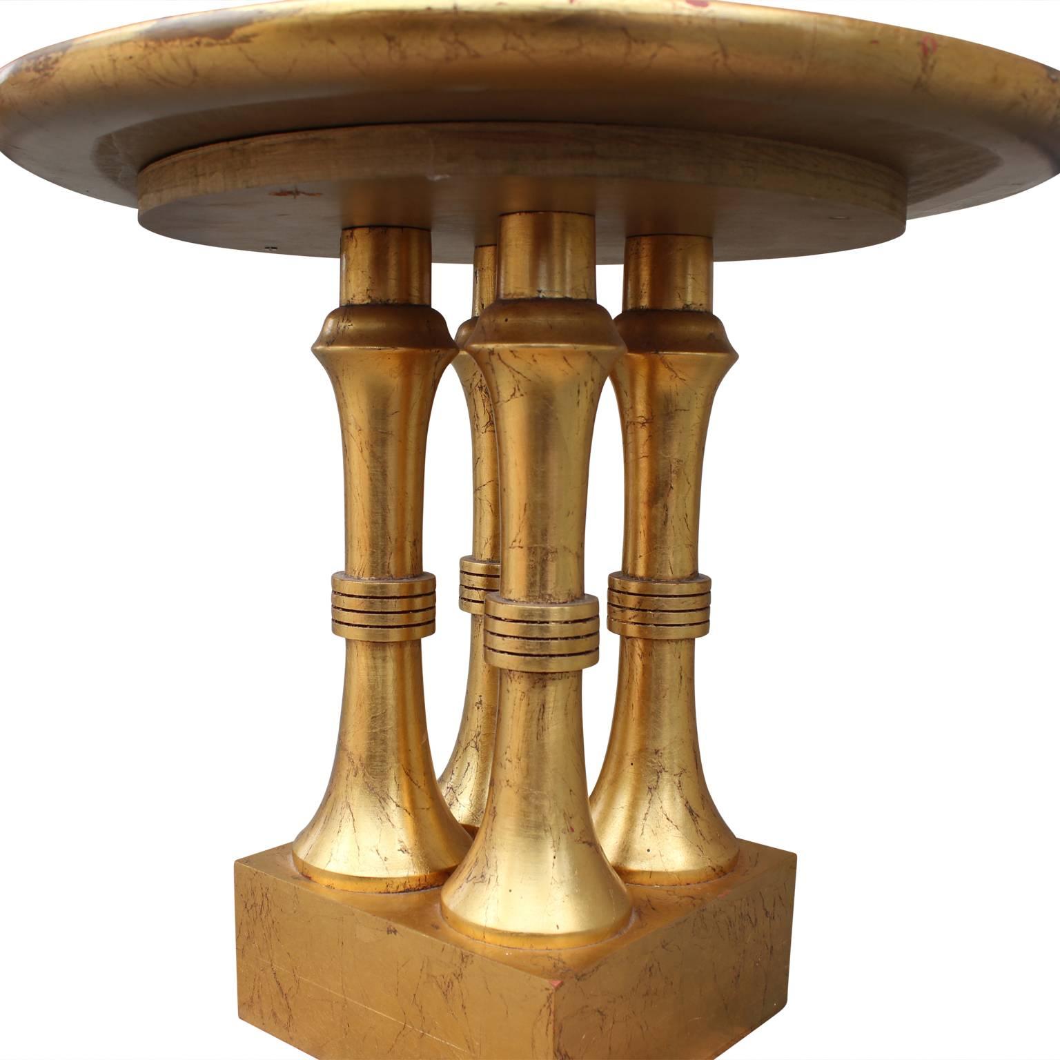 Modern Hollywood Regency Gold Leaf Round Side Table In Good Condition In Houston, TX