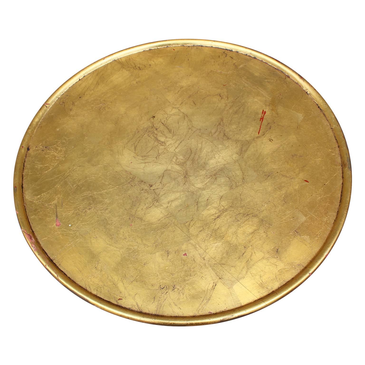 Late 20th Century Modern Hollywood Regency Gold Leaf Round Side Table