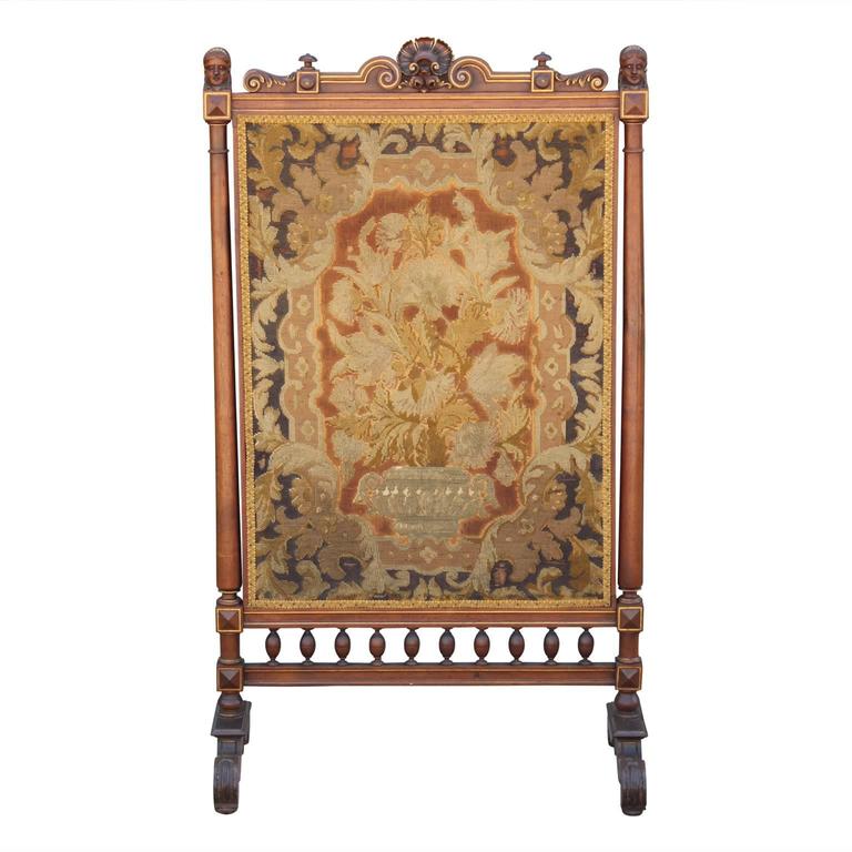 Neoclassical Style French Tapestry Fireplace Screen with Carved