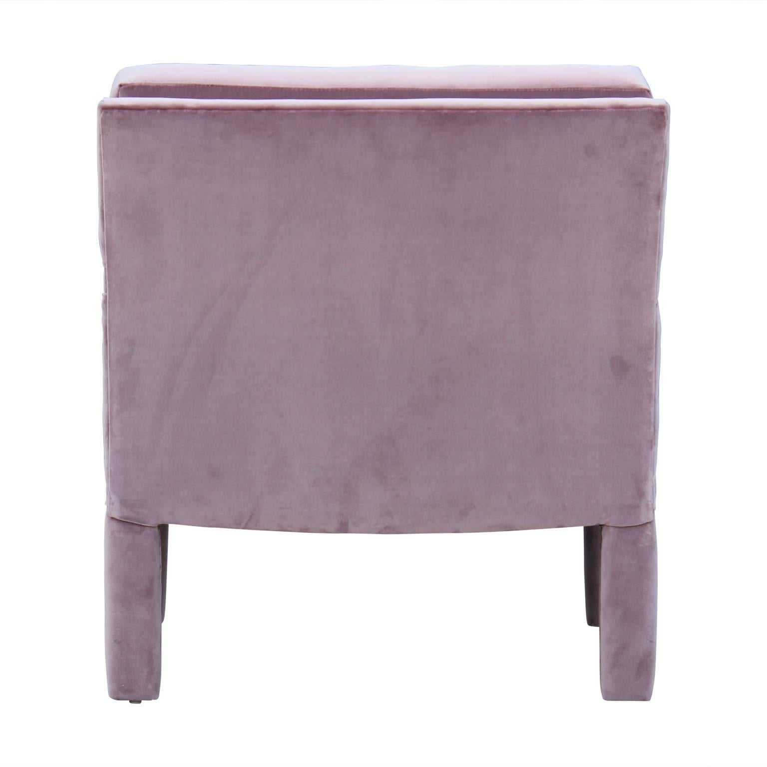 Mid-Century Modern Pair of Modern Milo Baughman Parsons Style Lounge Chairs in Purple Velvet