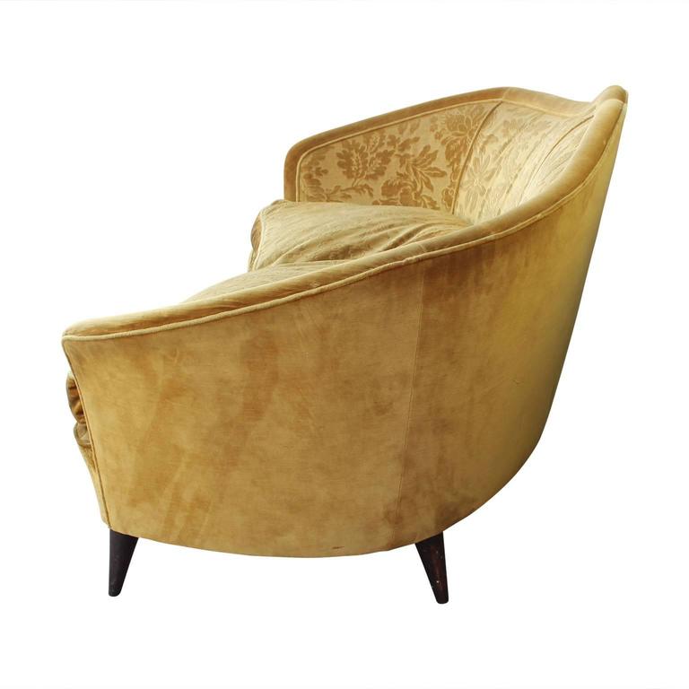 1950s Modern Curved Italian Loveseat / Settee in Vintage Gold Floral