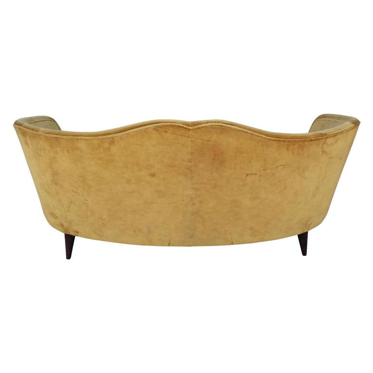 1950s Modern Curved Italian Loveseat / Settee in Vintage Gold Floral