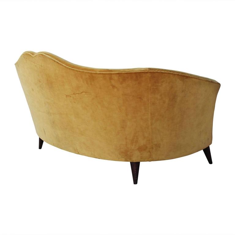 1950s Modern Curved Italian Loveseat / Settee in Vintage Gold Floral