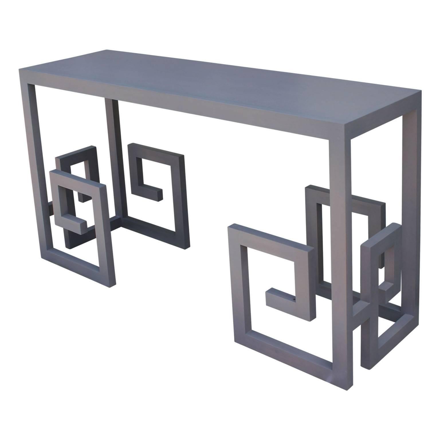 Contemporary Modern Greek Key Console Table in Grey