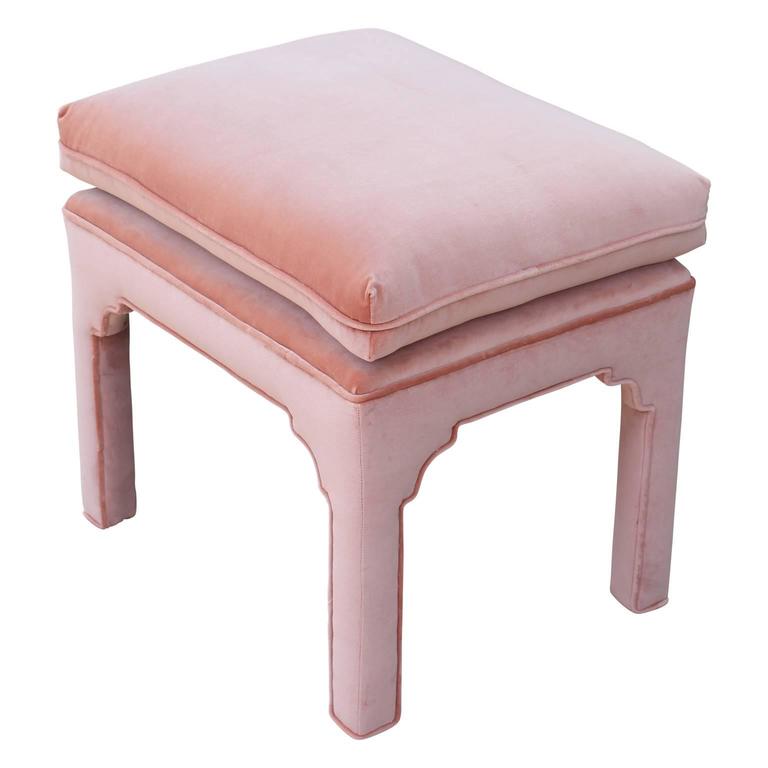 Pair of Modern Fully Upholstered Light Pink Velvet Footstools Ottomans