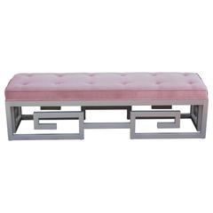 Modern Custom-Made Greek Key Rectangular Bench in Gray and Purple Velvet