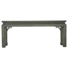 Modern Green Lacquered Carved Chinoiserie Console Table