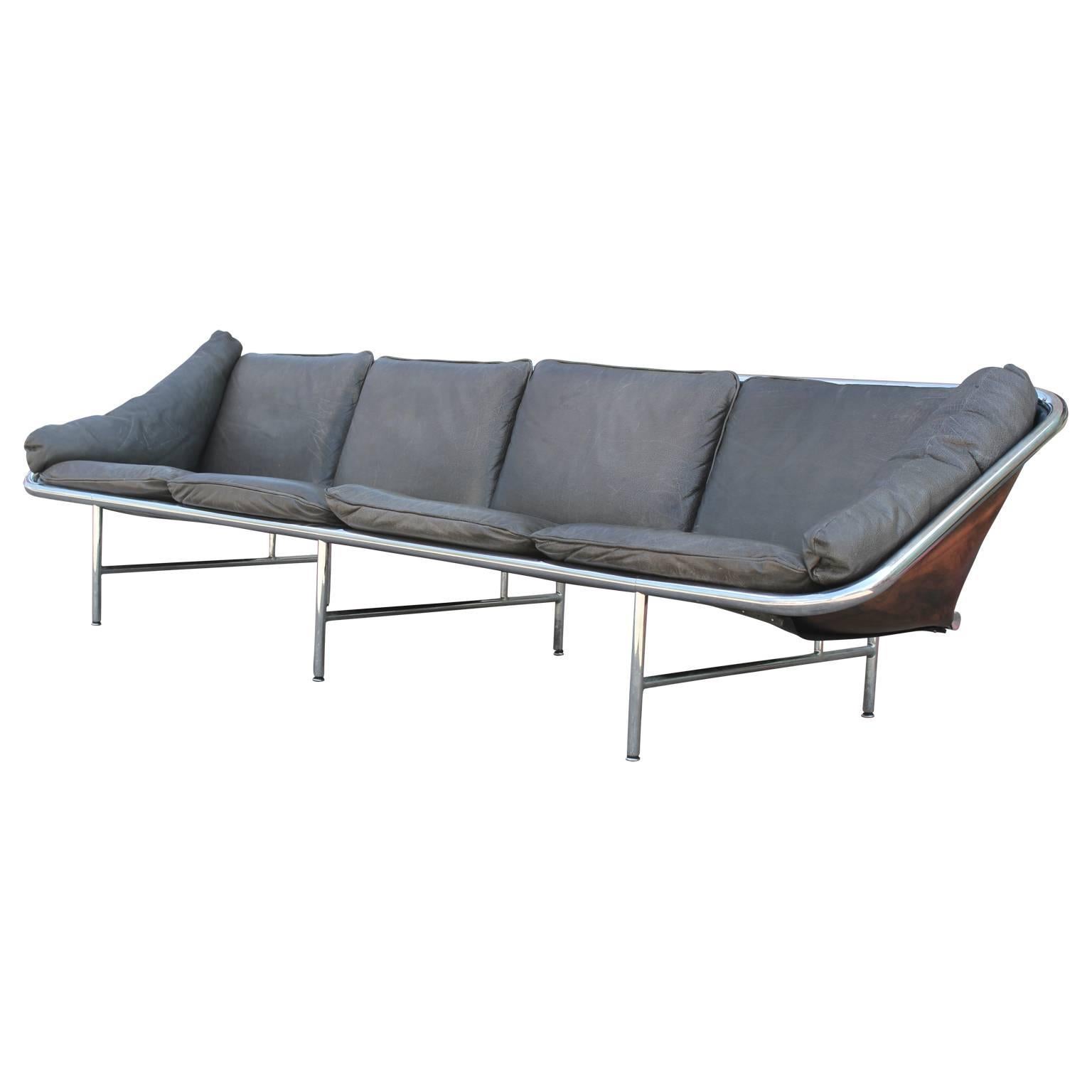Modern George Nelson for Herman Miller IBM Chrome and Leather Sling Sofa 1