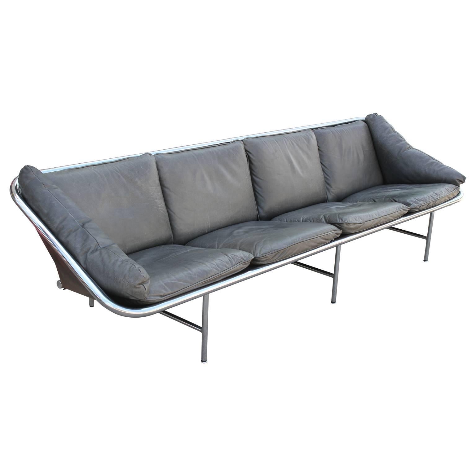 Modern George Nelson for Herman Miller IBM Chrome and Leather Sling Sofa 2