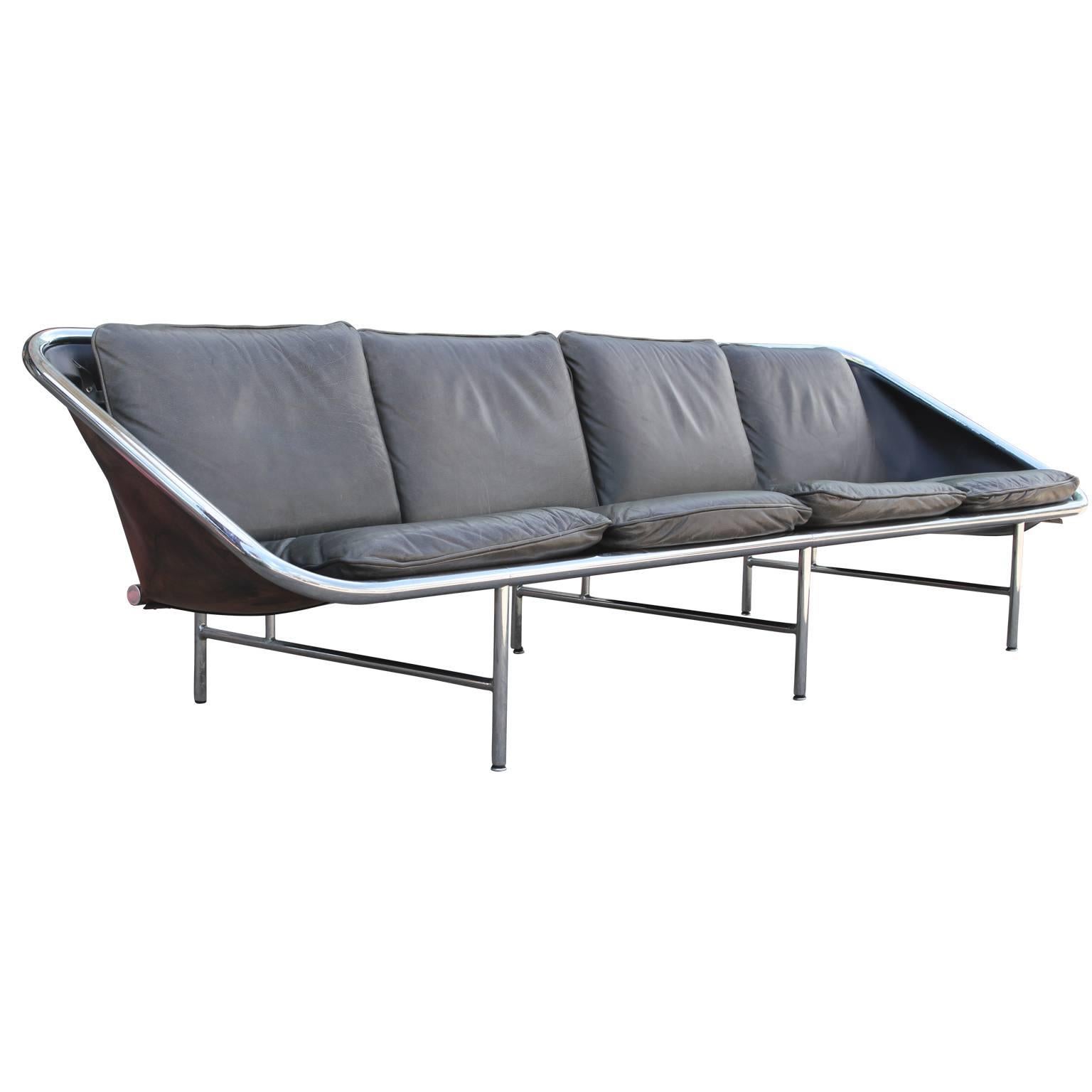 American Modern George Nelson for Herman Miller IBM Chrome and Leather Sling Sofa