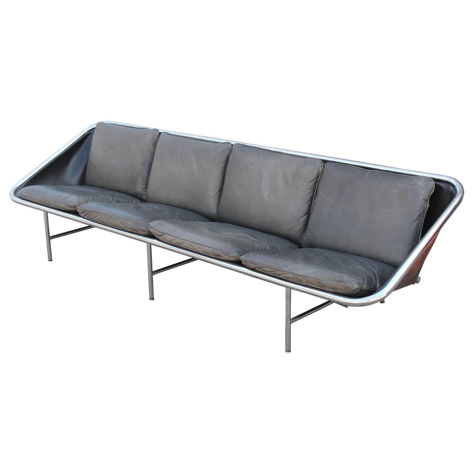 Modern George Nelson for Herman Miller IBM Chrome and Leather Sling Sofa In Excellent Condition In Houston, TX