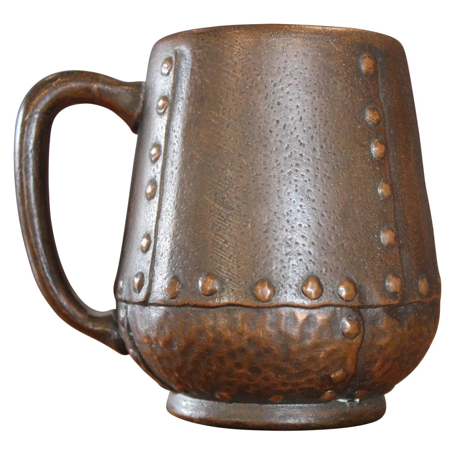 Copper Pitcher and Five Cup Set by Clewell Pottery