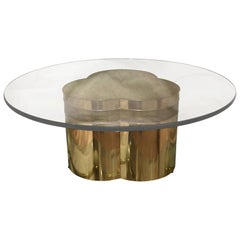 Modern Bernhard Rohne for Mastercraft Brass and Round Glass Trefoil Coffee Table