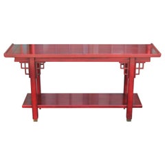Modern Red Two-Tiered Baker Style Hollywood Regency Console Table