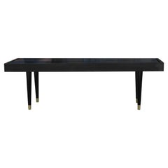 Mid-Century Modern George Nelson Style Black Slat Bench with Brass Feet