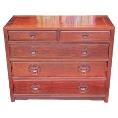 Matching Pair of Modern Chinoiserie Asian / Oriental Mahogany Bachelor Chests
