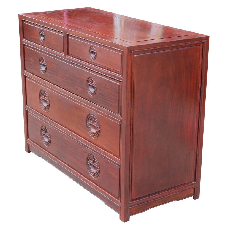 Matching Pair of Modern Chinoiserie Asian / Oriental Mahogany Bachelor