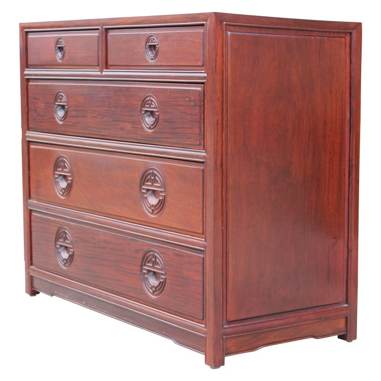 Matching Pair of Modern Chinoiserie Asian / Oriental Mahogany Bachelor
