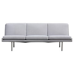 Rare Hans Wegner Armless Three-Seat Sofa with Steel Legs in Light Grey Fabric