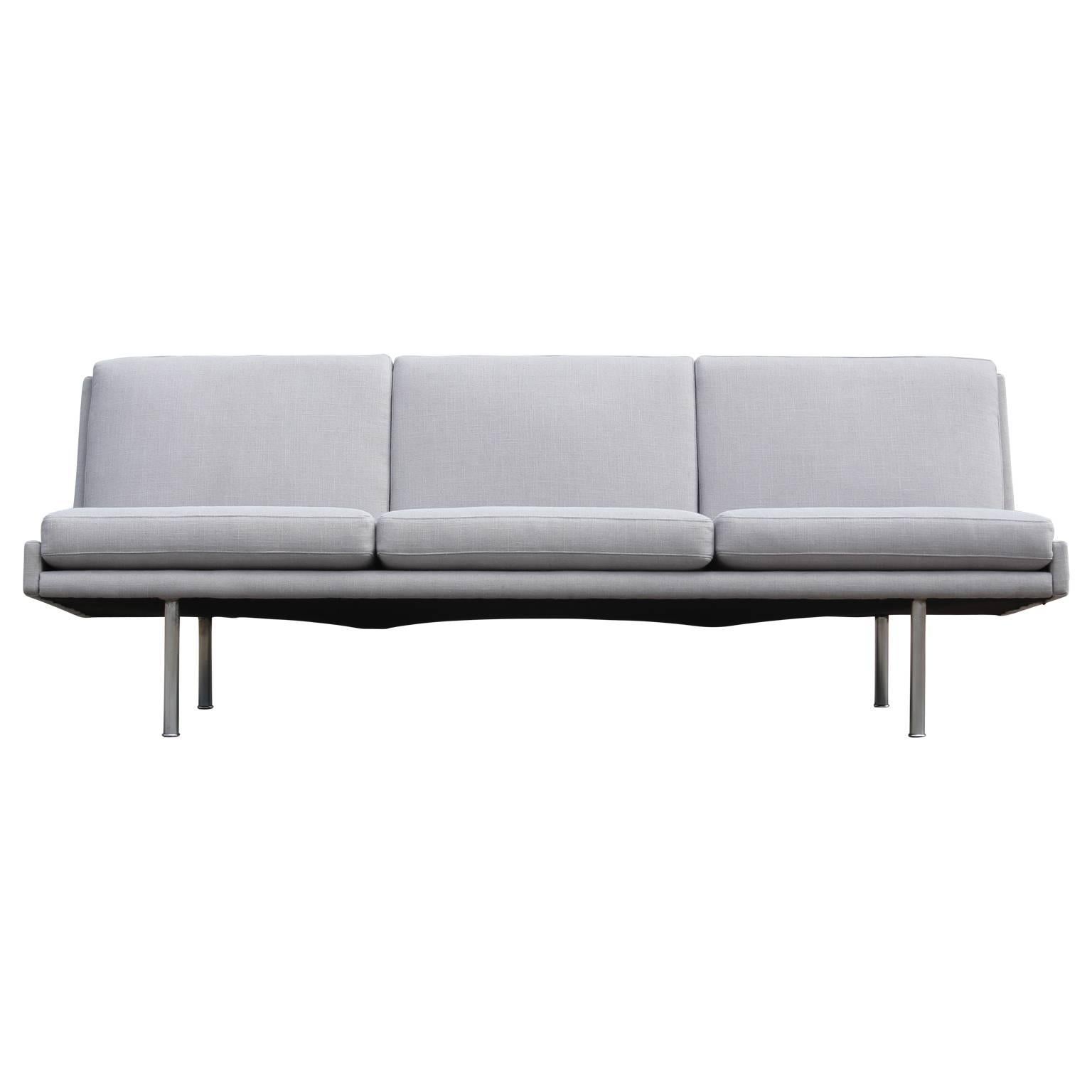 Mid-Century Modern Rare Hans Wegner Armless Three-Seat Sofa with Steel Legs in Light Grey Fabric