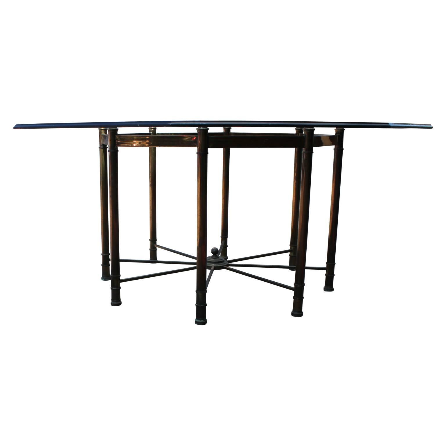 Mid-20th Century Hollywood Regency Mastercraft Brass and Glass Octagonal Dining Room Table