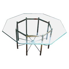 Hollywood Regency Mastercraft Brass and Glass Octagonal Dining Room Table