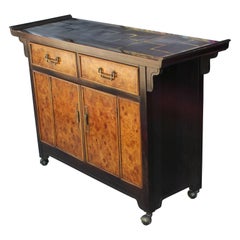 Modern Two-Tone Burl Wood Open Drawer Pagoda Style Serving Cart/Console Table