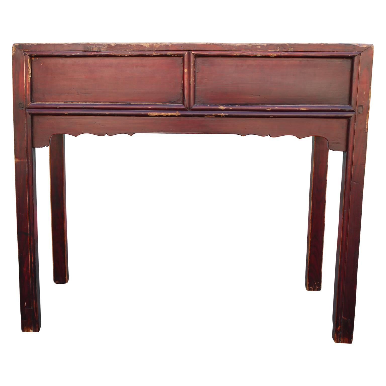 19th Century Red Lacquered Chinese Desk Altar Table with Carved Detailing 3