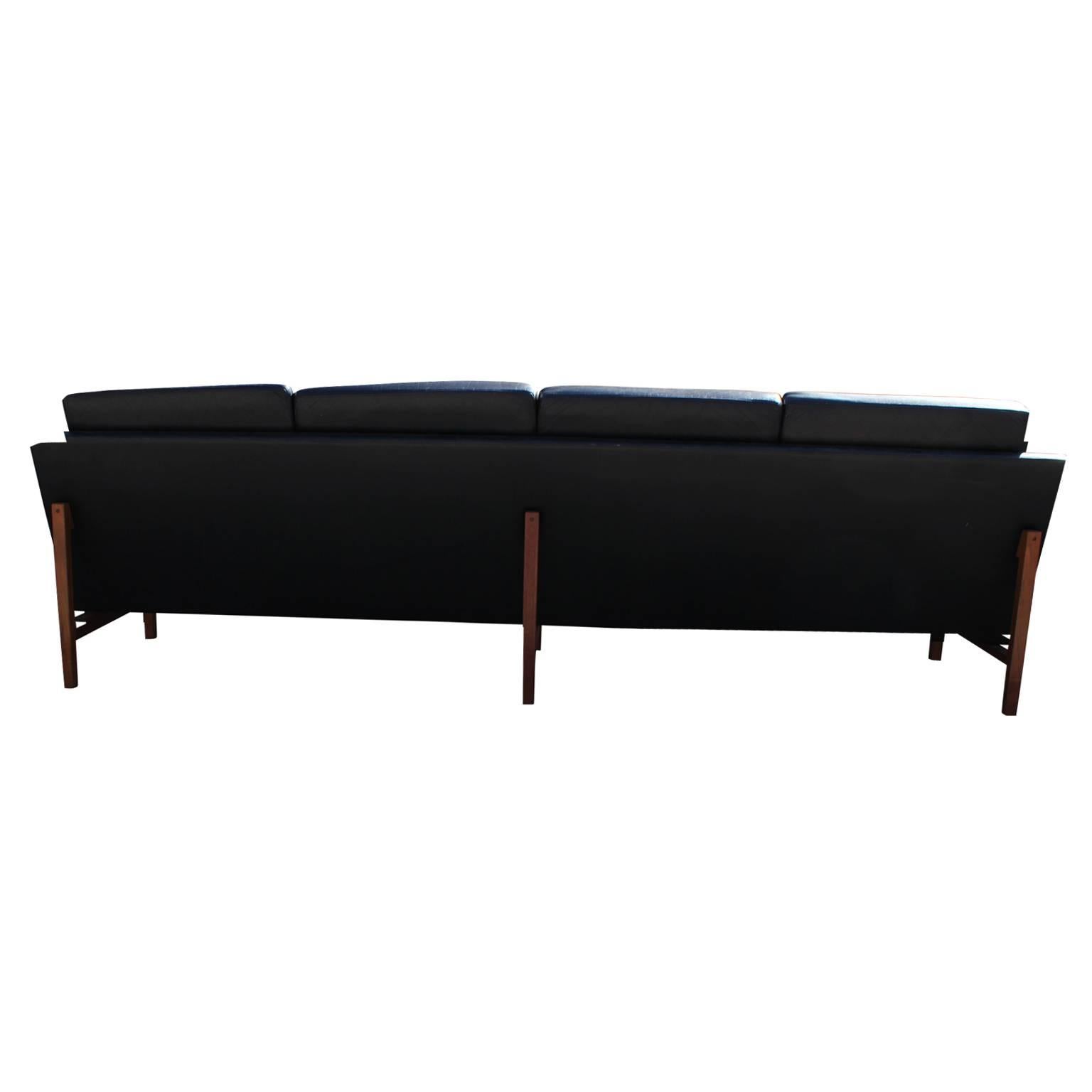 Ultra Modern Danish Black Leather Sofa with Teak Legs Hans Wegner Style 2