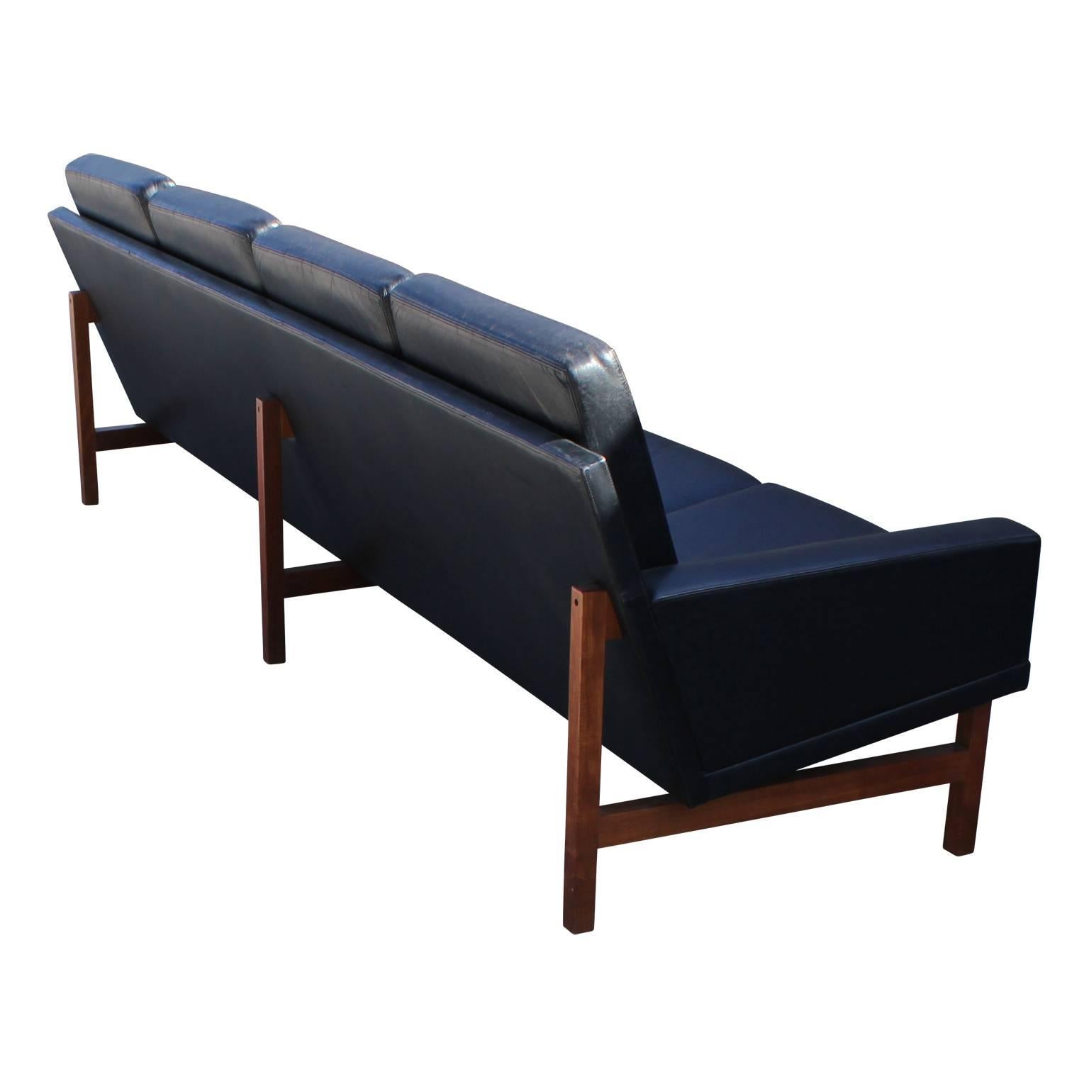 Ultra Modern Danish Black Leather Sofa with Teak Legs Hans Wegner Style 1