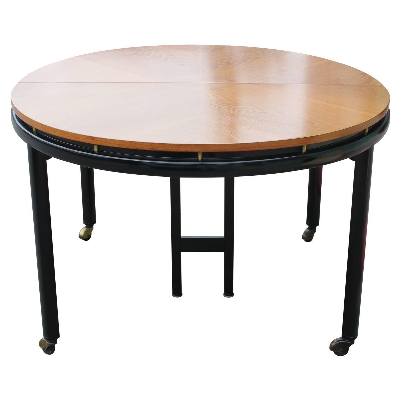 Modern Michael Taylor for Baker Walnut Three-Leaf Two-Tone Oval Dining Table In Excellent Condition In Houston, TX
