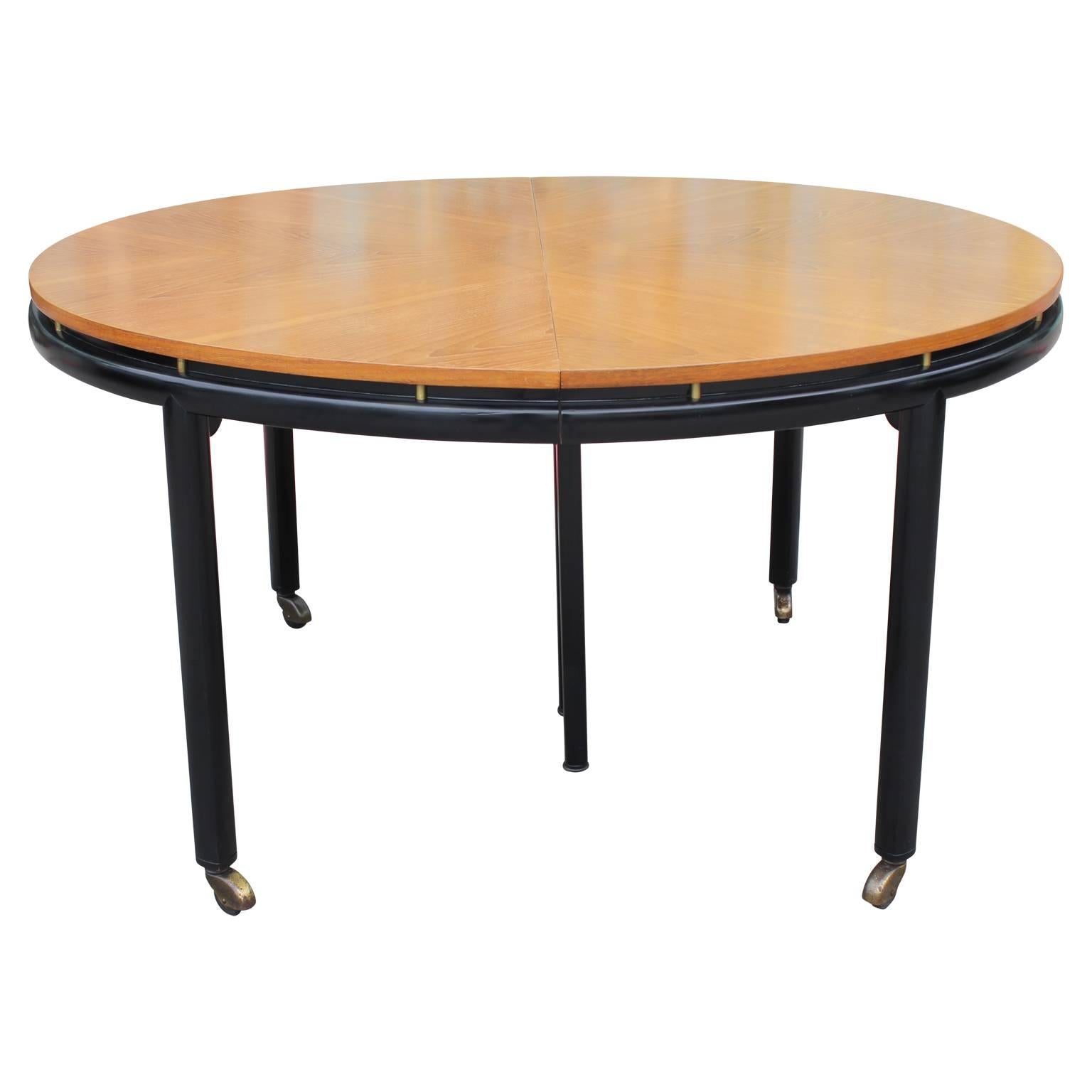American Modern Michael Taylor for Baker Walnut Three-Leaf Two-Tone Oval Dining Table