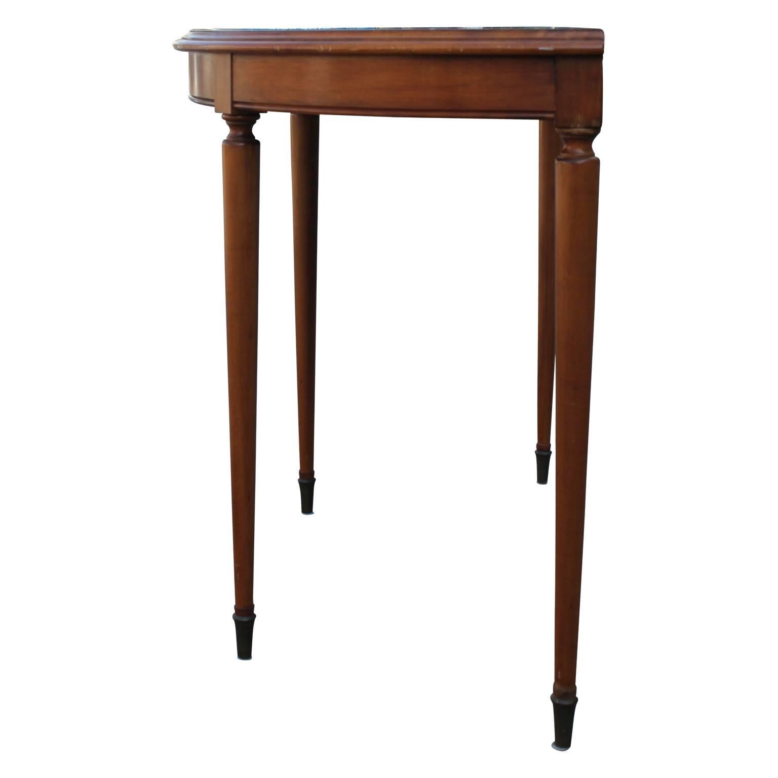 Hollywood Regency French Black Marble Demilune Console or Entryway Table with Brass Hardware