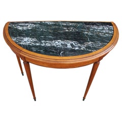French Black Marble Demilune Console or Entryway Table with Brass Hardware