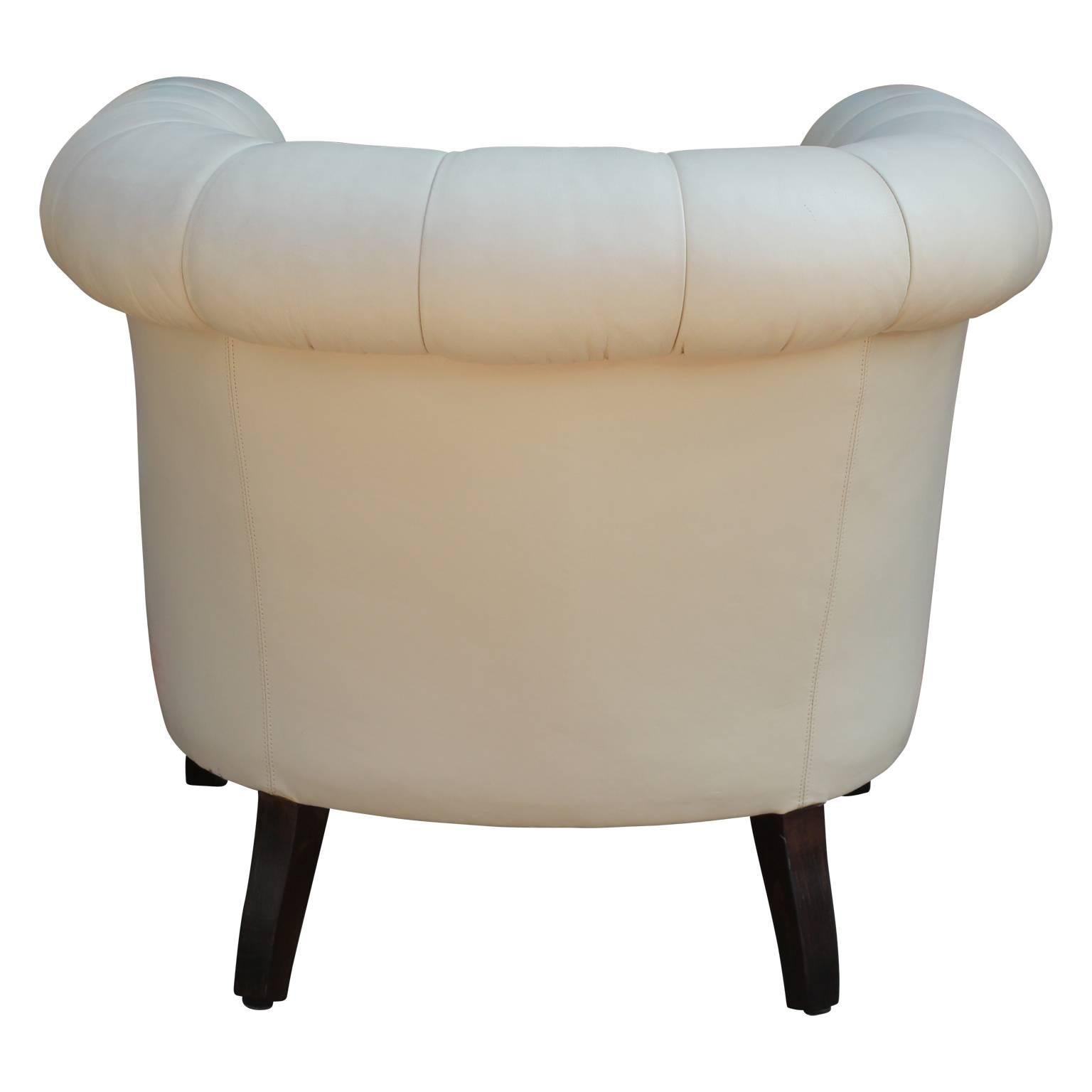 Pair of Hollywood Regency White Leather Tufted Chesterfield Style Lounge Chairs 1